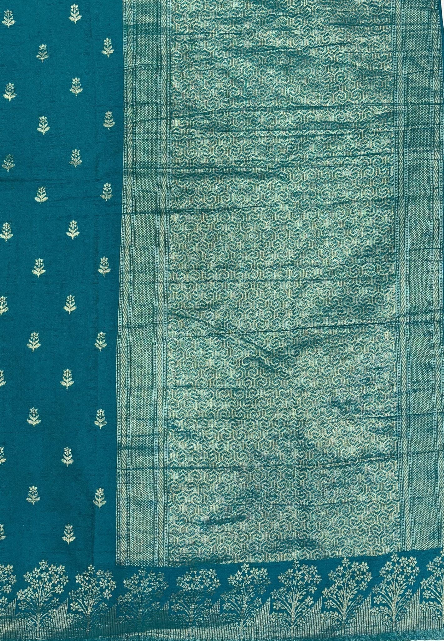 Banarasi Georgette Saree-Ramar Green With Tree Zari Border