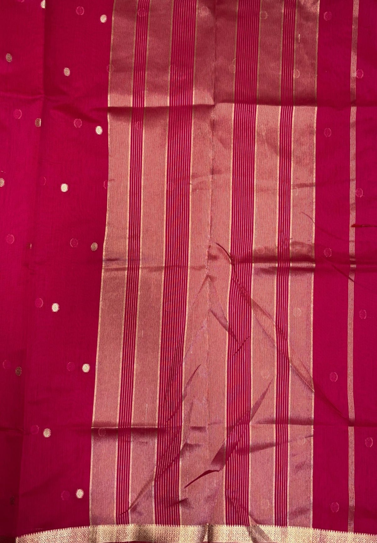 Semi Maheswari Saree-Rani Pink In Multi-Stripe Zari Border