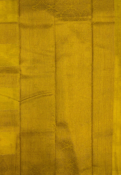 Soft Jute Tussar Saree-Mustard In Square Check Zari Border