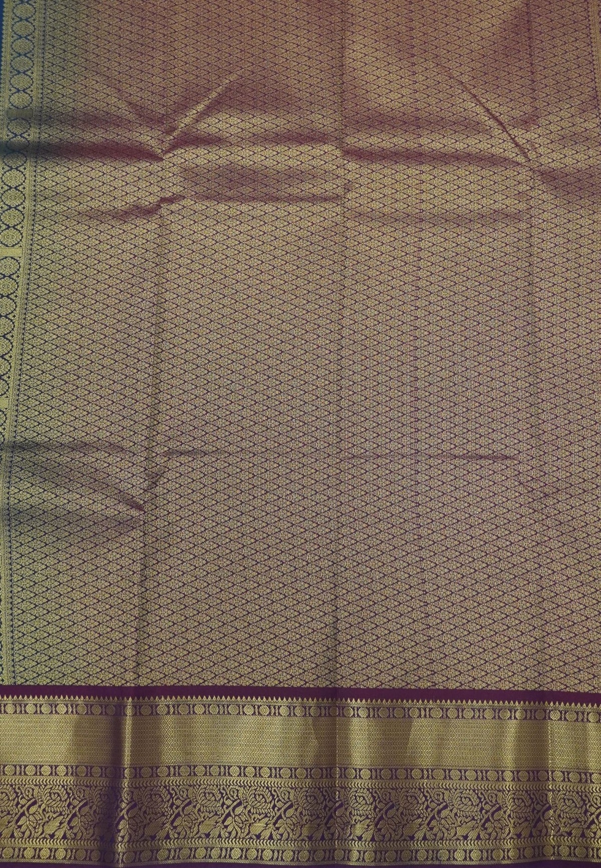 Budget Kanchipuram Saree-Bluish Purple in Feather Peacock Buttas