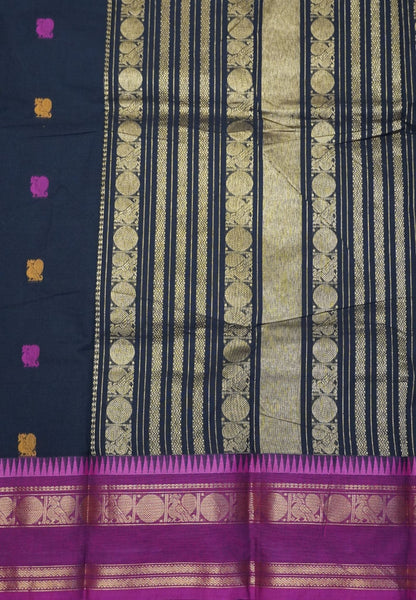 Chettinad Cotton Saree–Black-Pink with Heritage Zari Border