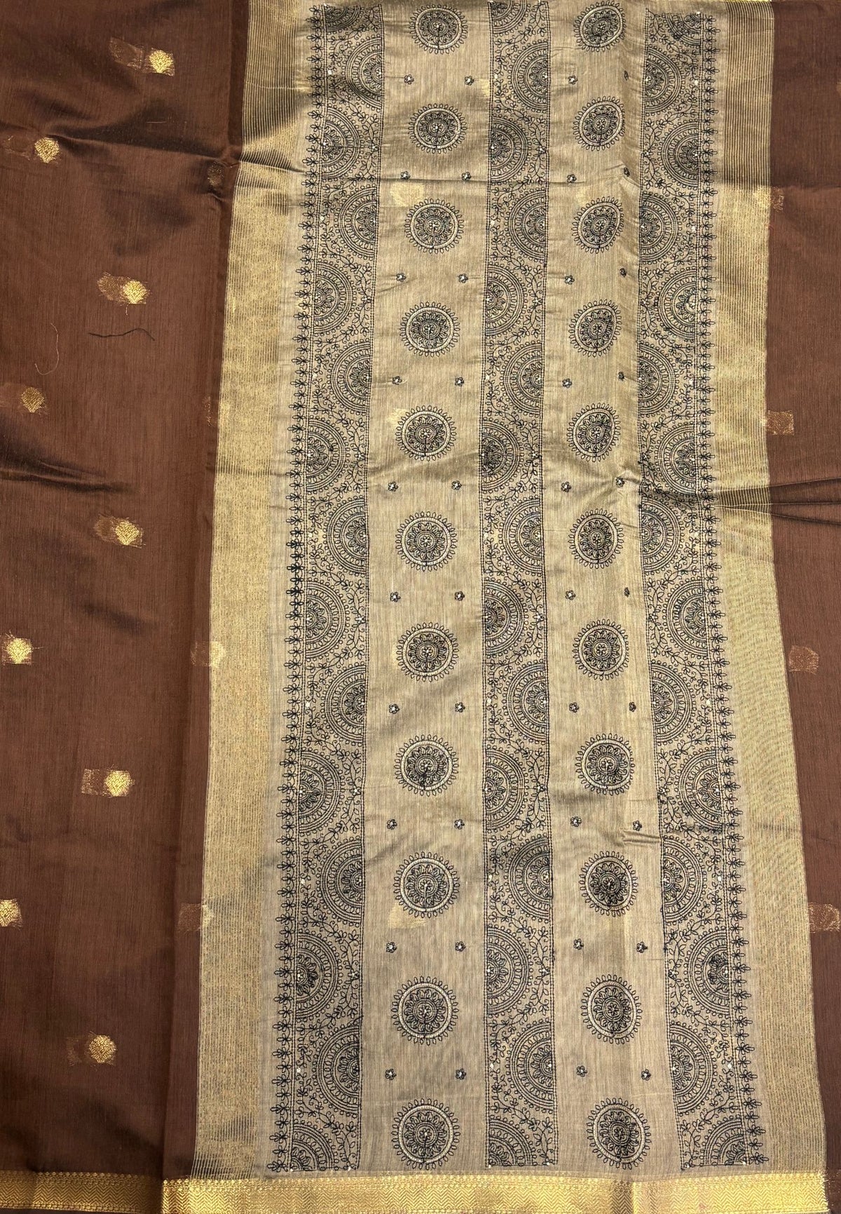 Handloom Cotton Saree-Brown in Mini Chakra Zari Border