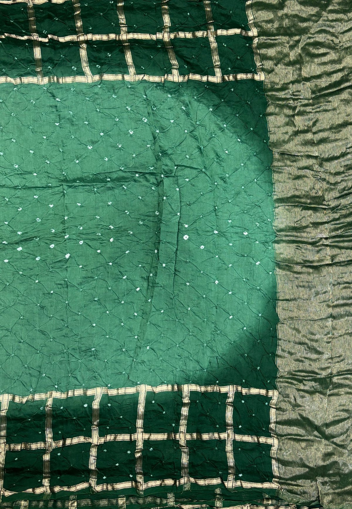 Banarasi Bandeji Saree-Green in Zari Checks Border