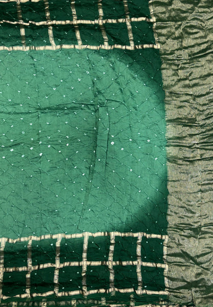 Banarasi Bandeji Saree-Green in Zari Checks Border