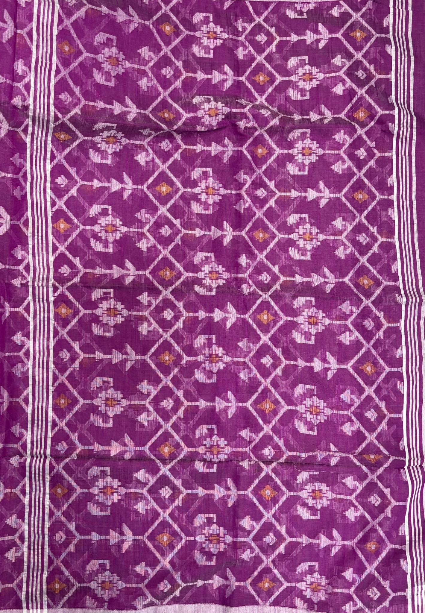 Handloom Cotton Saree-Dusky Blue in Diamond Pattern Border