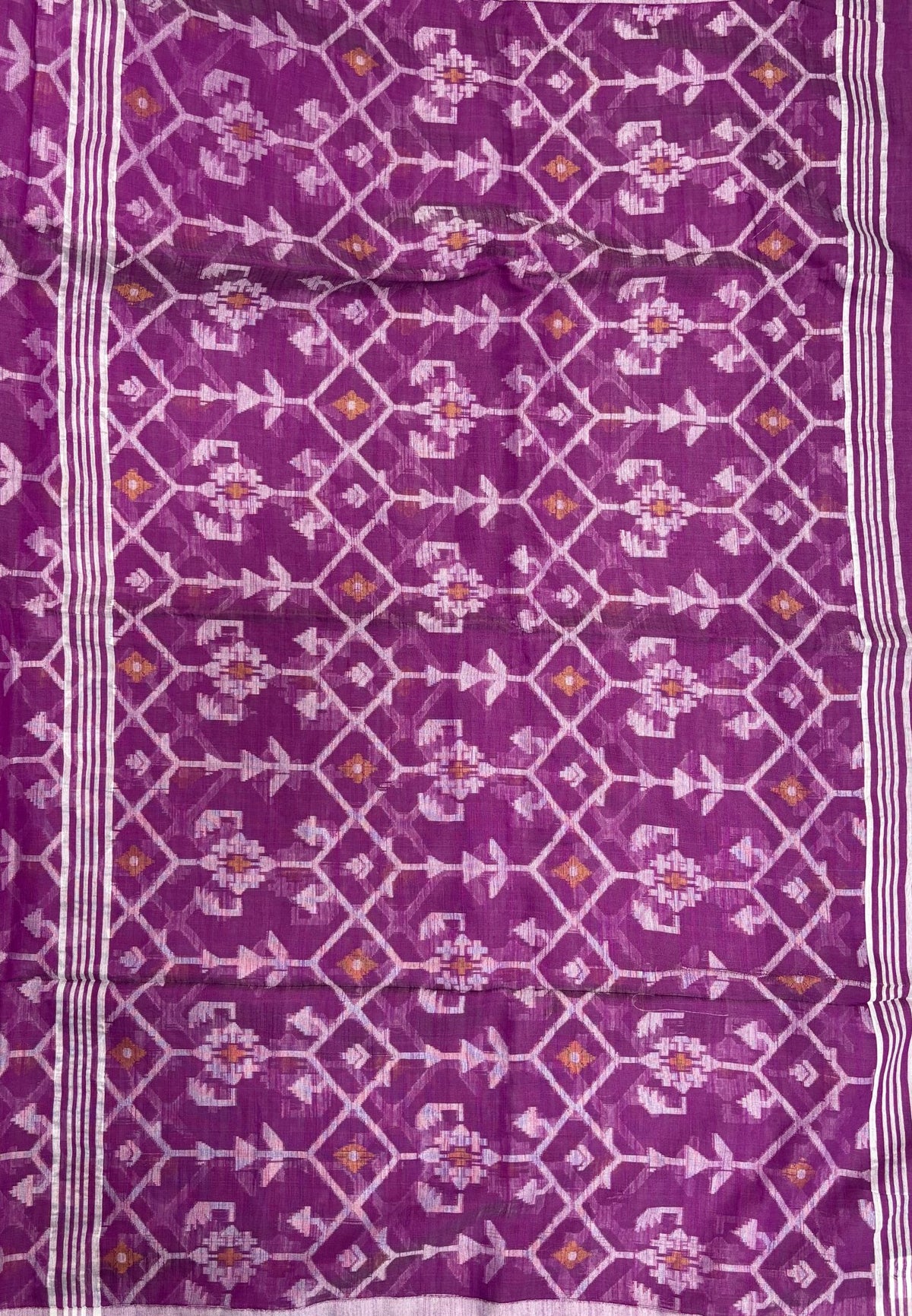Handloom Cotton Saree-Dusky Blue in Diamond Pattern Border