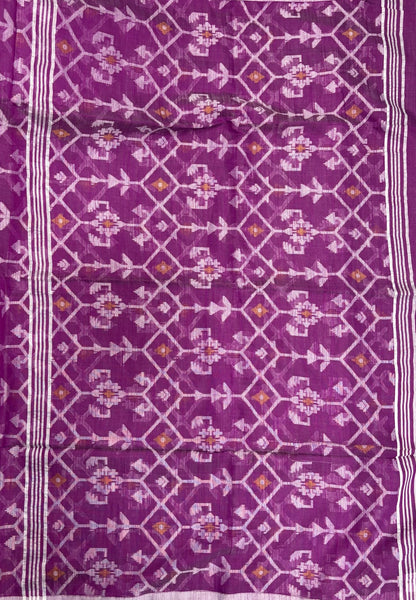Handloom Cotton Saree-Dusky Blue in Diamond Pattern Border