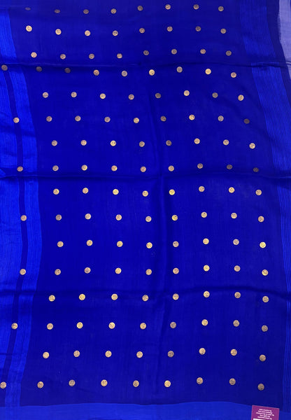 Pure Moonga Cotton Saree-Ms Blue in Coin Butta with Striped Border