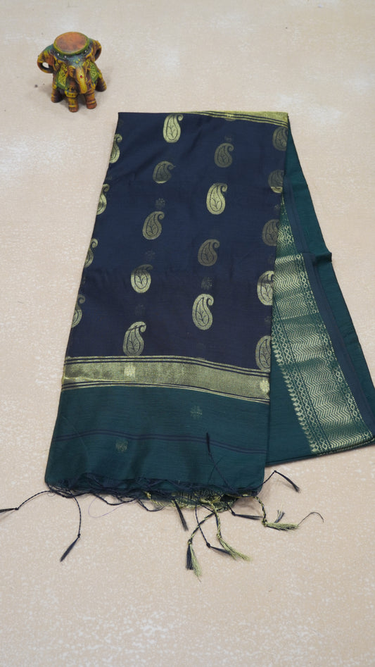 Maheswari Cotton Saree Flower Butta-Green