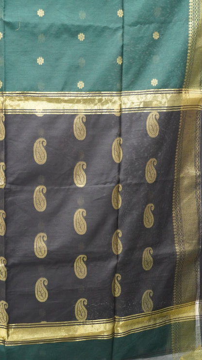 Maheswari Cotton Saree Flower Butta-Green
