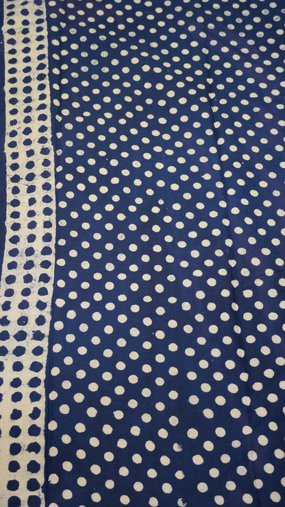 Mul Mul Cotton Saree Blue Small Dots