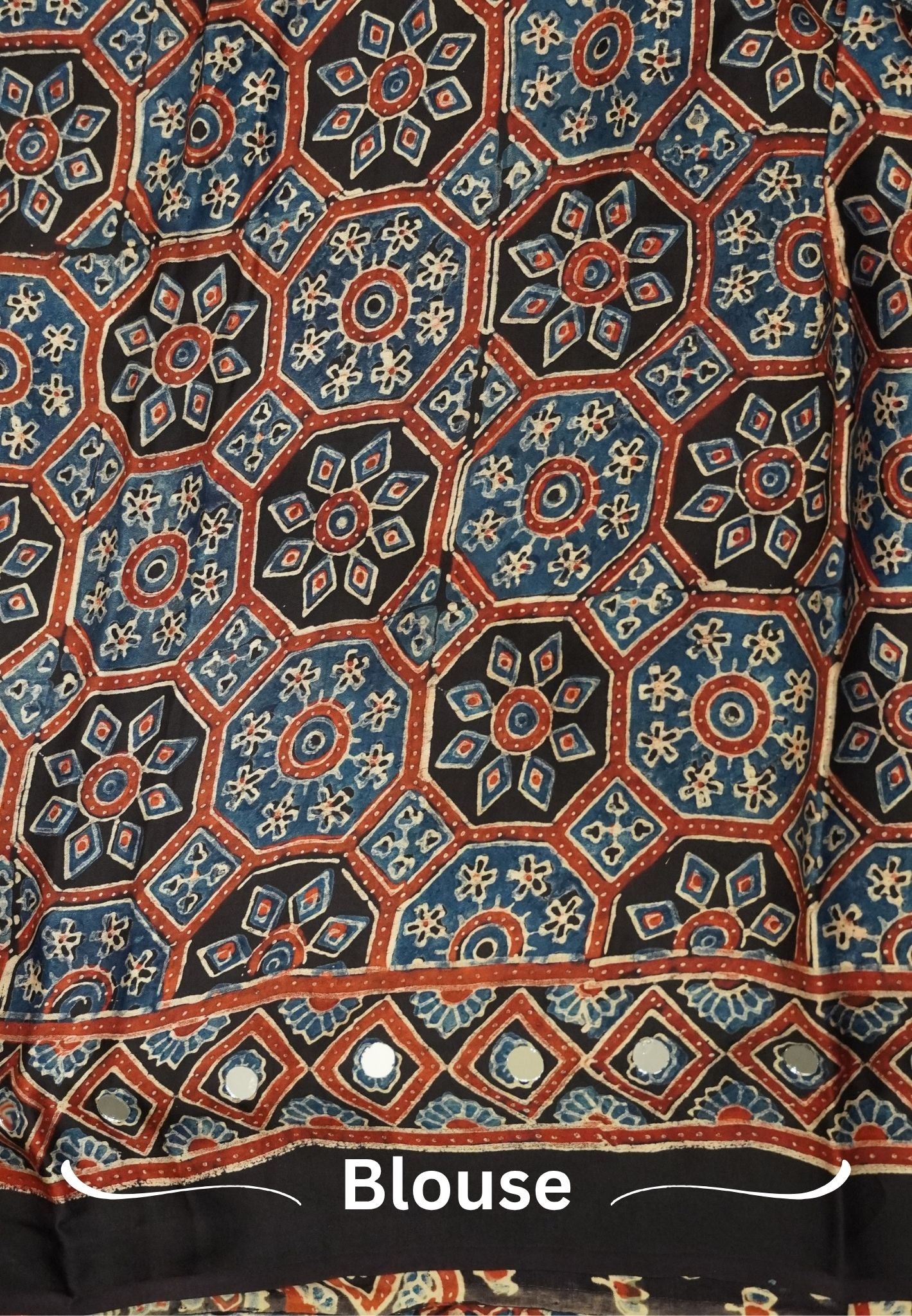 Pure Modal Silk Saree-Original Mirror Work & Ajrakh Printed Motifs