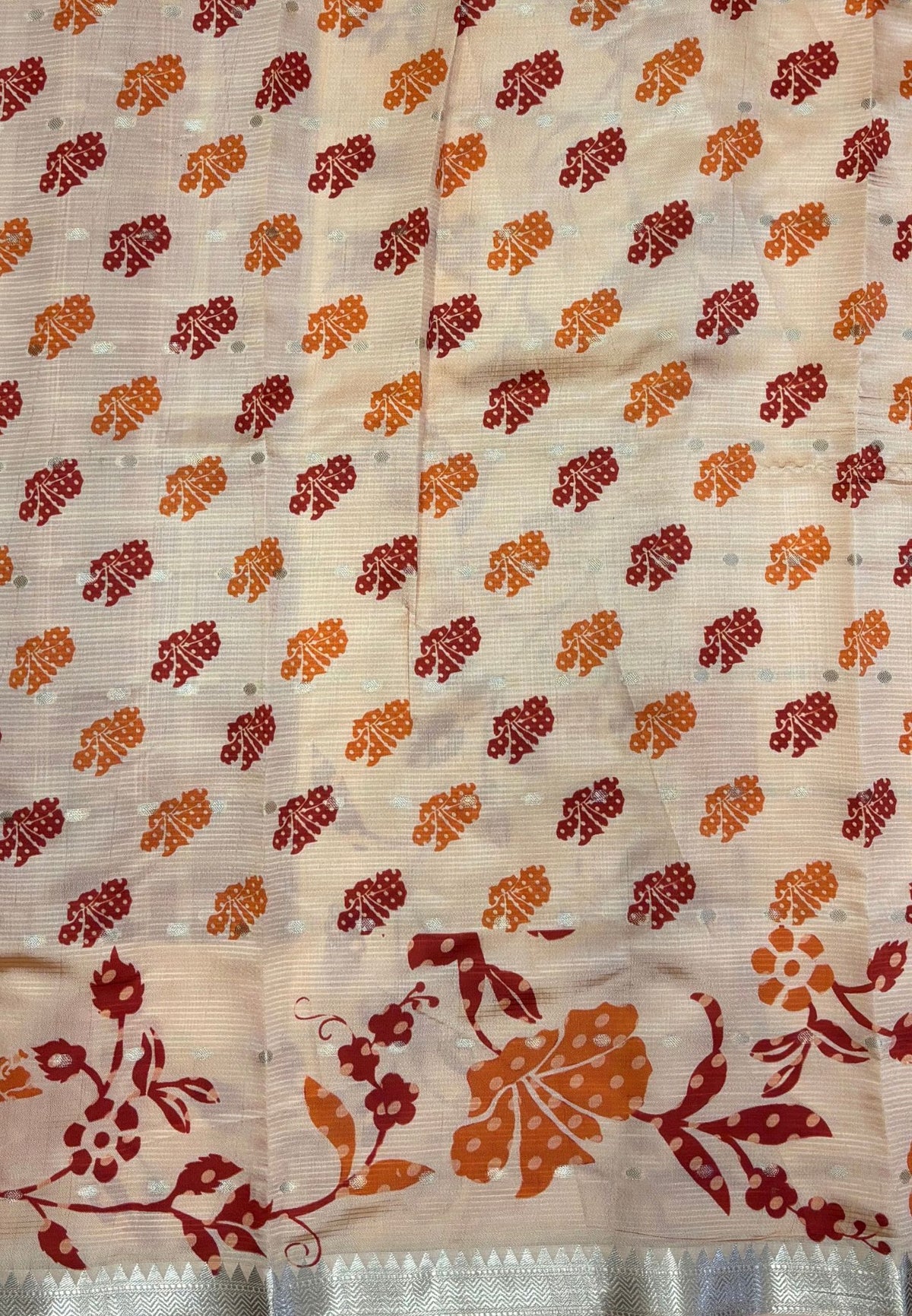 Soft Tussar Saree-Rust Orange In Floral Vine Border