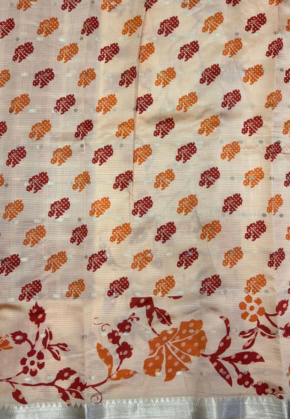 Soft Tussar Saree-Rust Orange In Floral Vine Border
