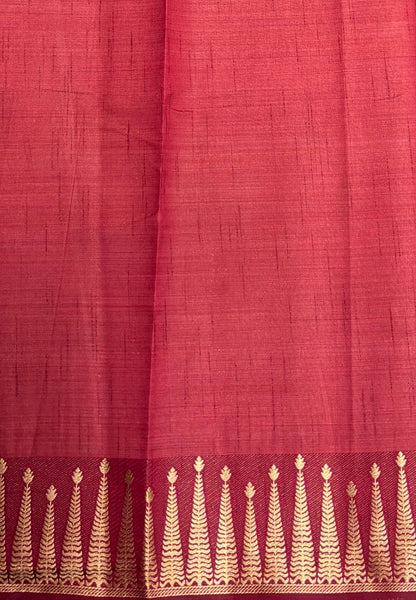 Semi Tussar Saree-Green in Traditional Striped Zari with Contrast Border