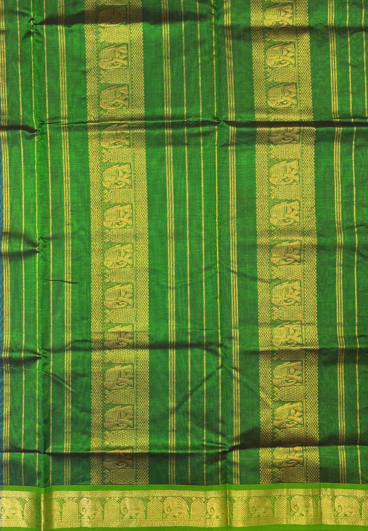 Silk Cotton Saree–MS Blue-Green in Mini Buttas with Contrast Border