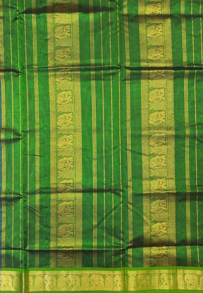 Silk Cotton Saree–MS Blue-Green in Mini Buttas with Contrast Border