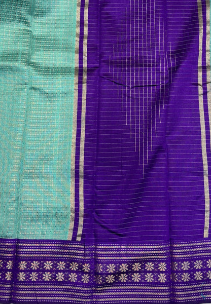 Raw Silk Saree-Teal Green in 1000 Butta with Contrast Zari Border