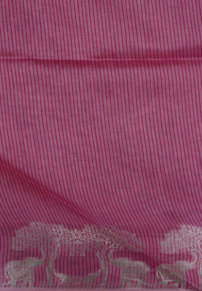 Raw Silk Saree-With Tree and Elephant-Rani Pink