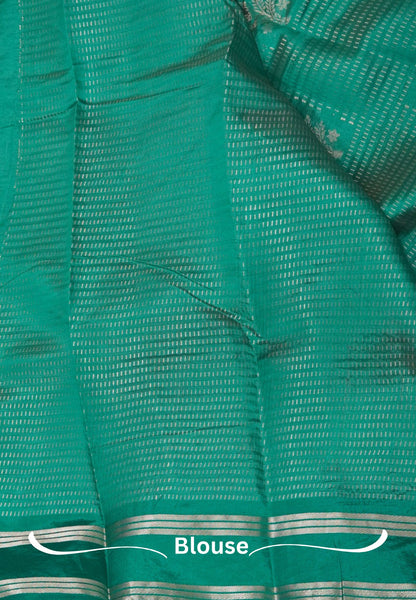 Semi Tussar Saree-Green in RainDrop Zari with Retapet Border