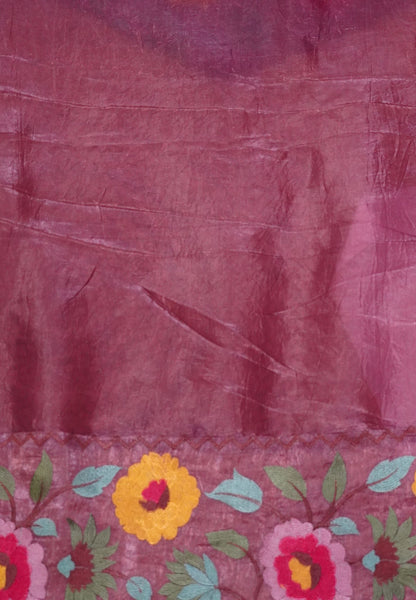 Organza Saree-Mauve with Floral Border
