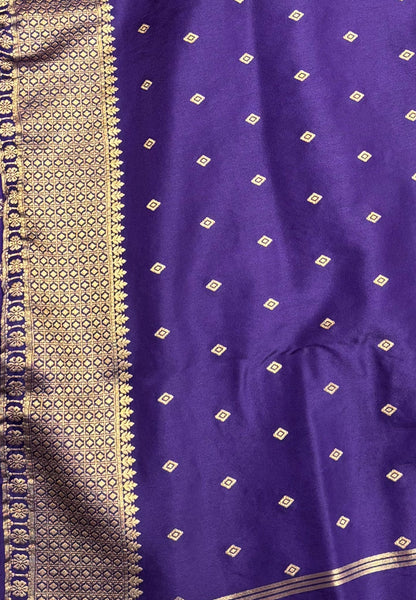 Gaji Silk Saree-Ramar Blue in Floral Brocade Zari with Contrast Border