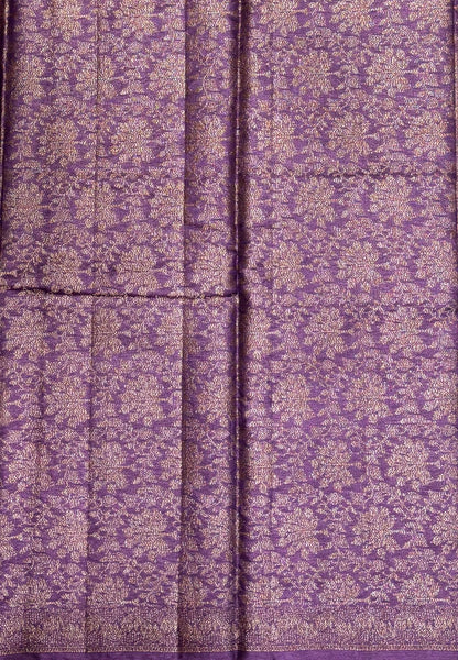 Pure Tussar Saree-Violet in Floral Vine Brocade Border