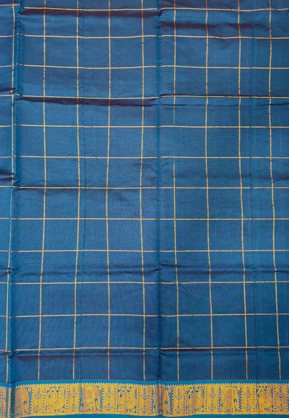 Silk Cotton Saree-MS Blue with Annapakshi Butta and Border