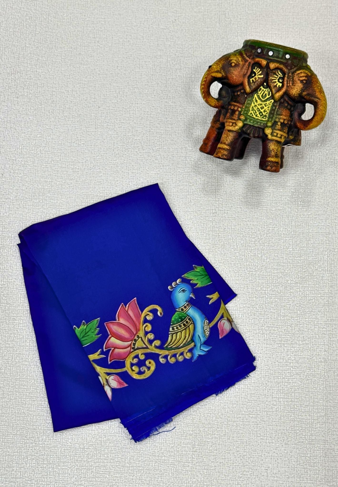 Mangalgiri Silk Blouse-Blue in Tanjore Print