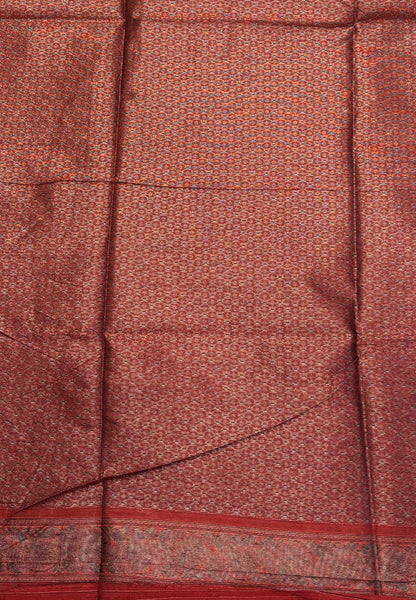 Semi Raw Silk Saree-Mustard with Contrast Retapet Border