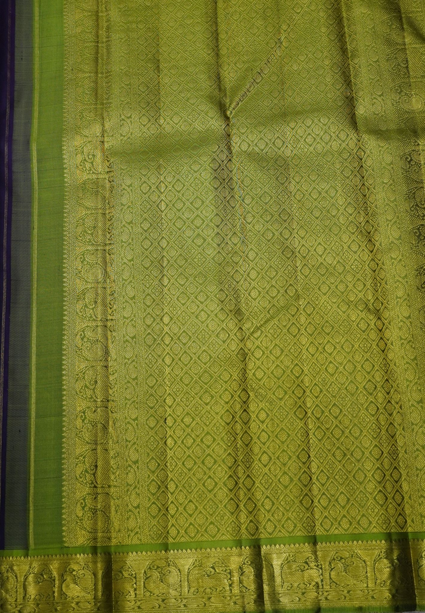 Pure Silk Saree – Royal Wine with Light Green Zari Border