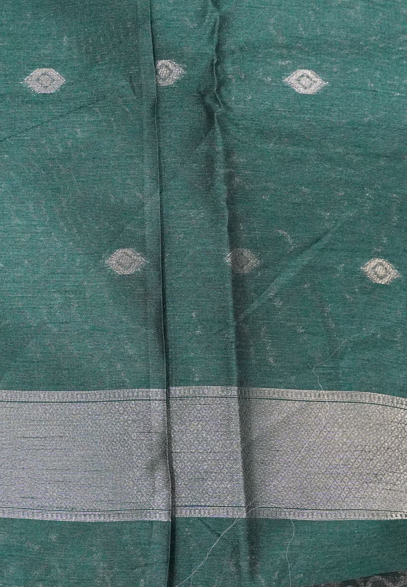 Semi Raw Silk Saree - Green in Kolam Pattern