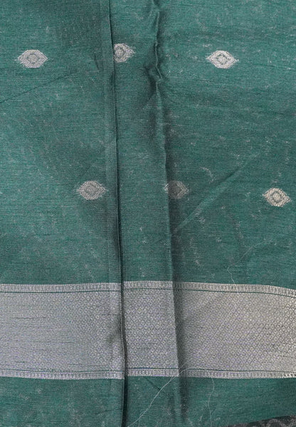 Semi Raw Silk Saree - Green in Kolam Pattern