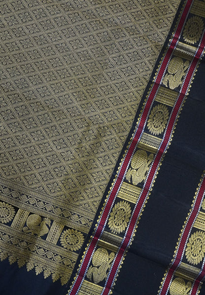 Pure Kanchipuram Silk Saree - Sandle-Black with Retapet Border