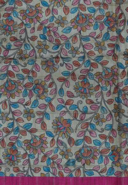 Semi Tussar Saree-Dark Pink