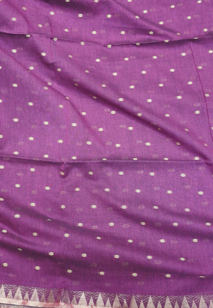 Handloom Cotton Saree-Magenta With Delicate Woven Buttas