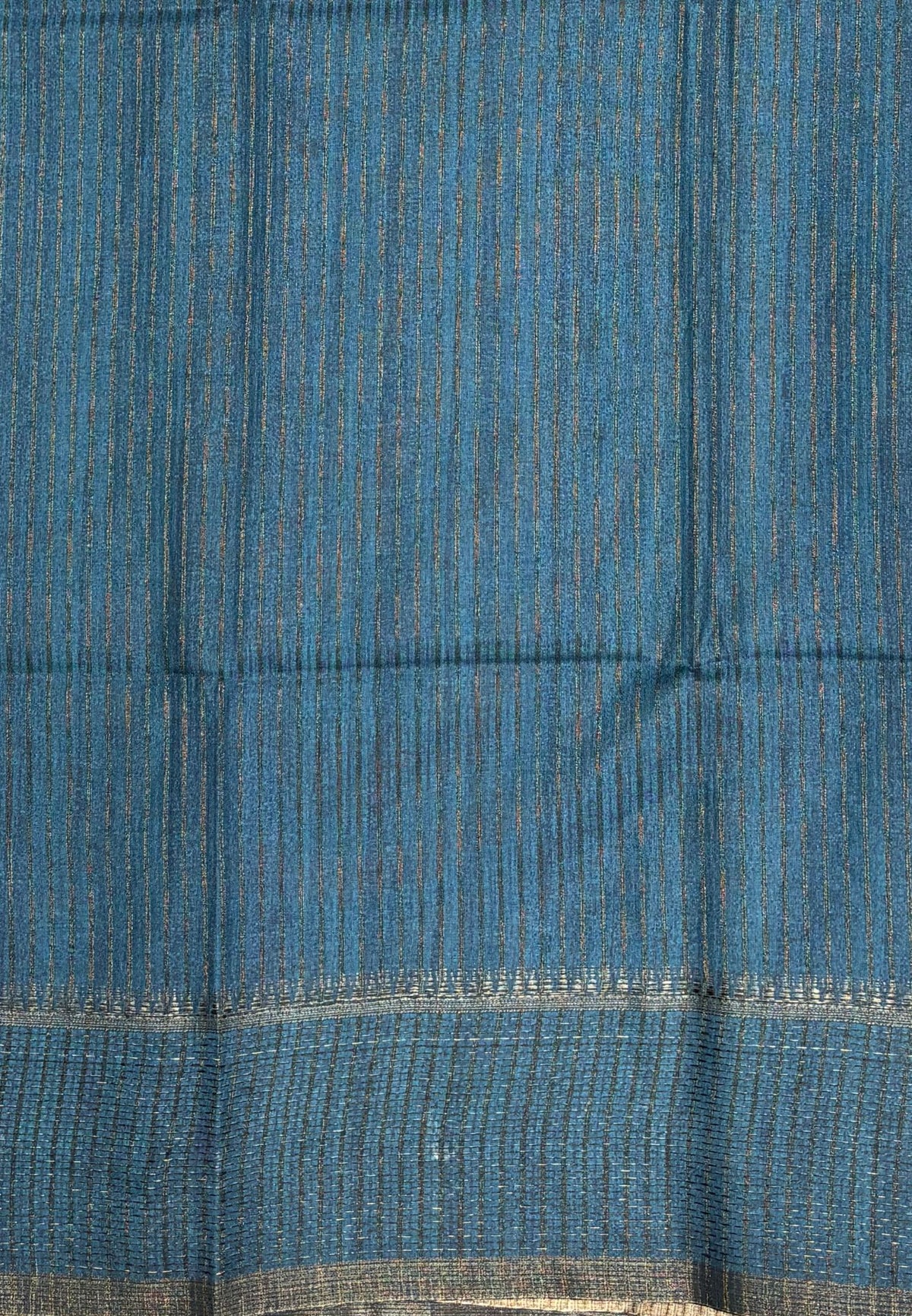 Semi Tussar Saree-Metalic Blue with Antique Zari Border