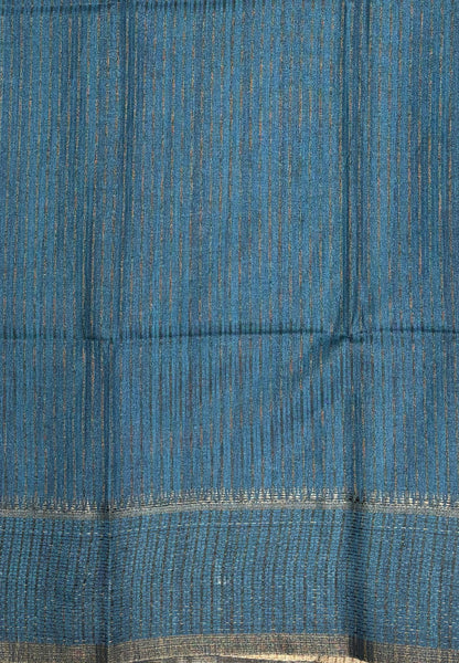 Semi Tussar Saree-Metalic Blue with Antique Zari Border
