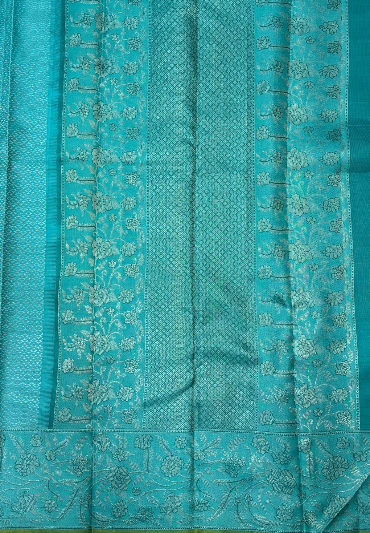 Pure Kanchipuram Silk Saree-Sky Blue in Floral Vine Brocade Border