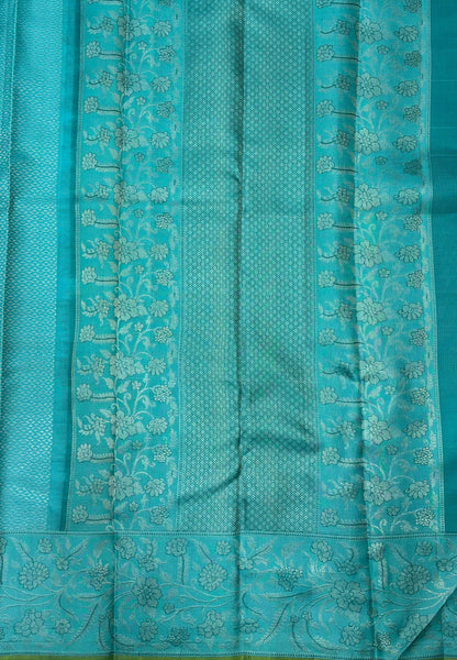 Pure Kanchipuram Silk Saree-Sky Blue in Floral Vine Brocade Border