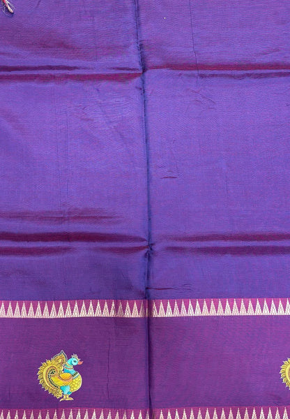 Pure Mangalgiri Silk Saree-Purple with Tanjore Print