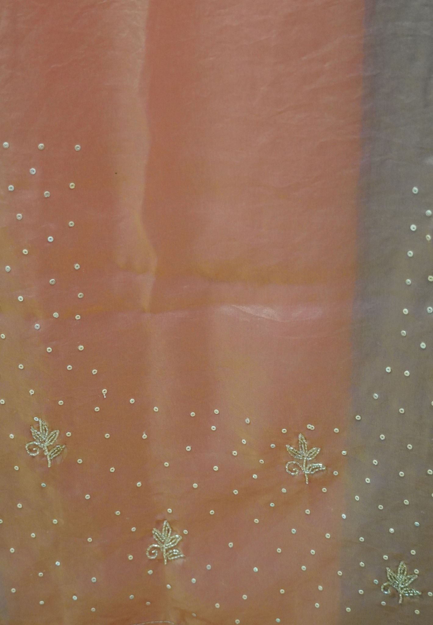 Designer Saree-Peach& Sky blue Duo Tone Encrusted with Scalloped Stone Work