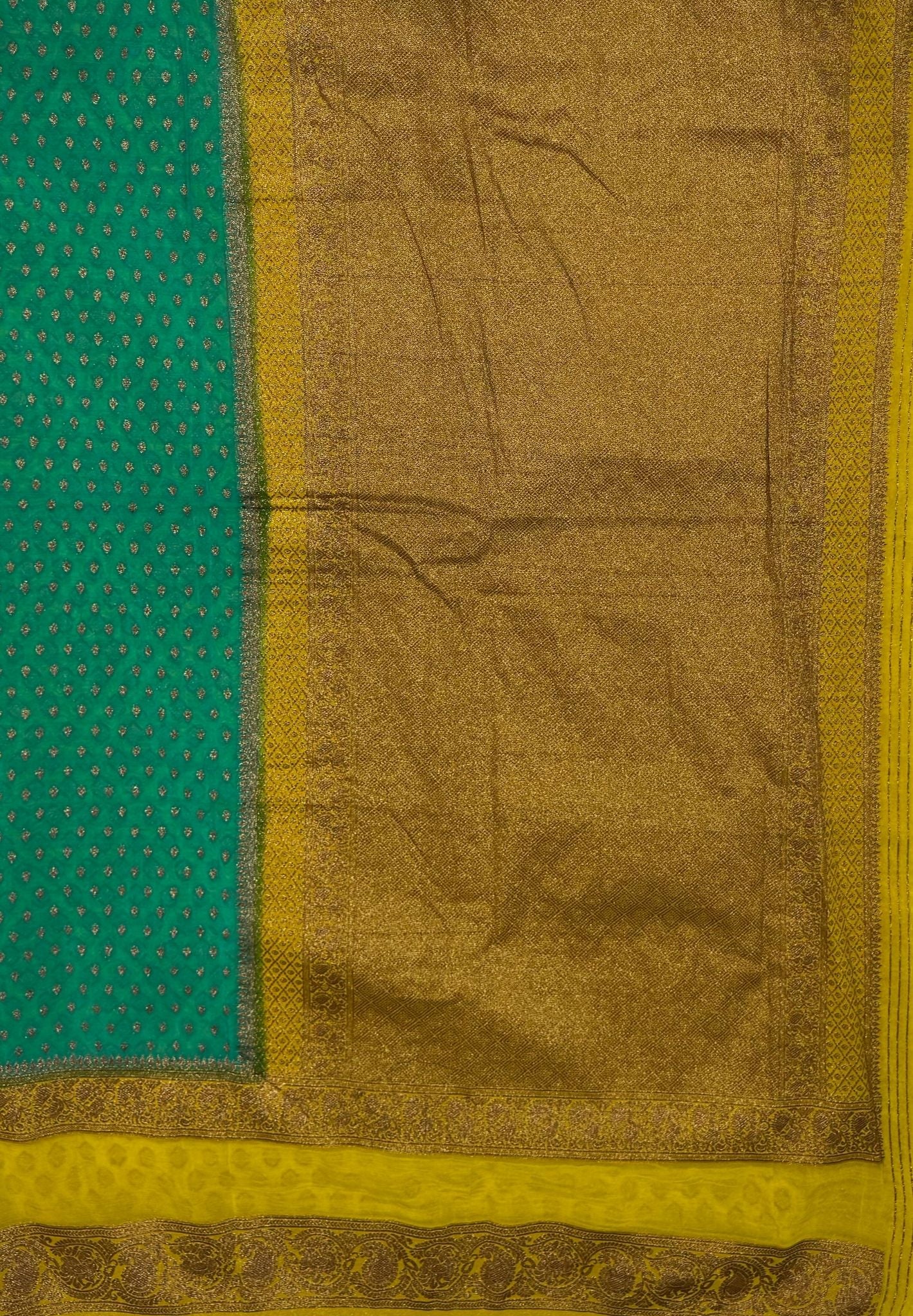 Banarasi Georgette Saree-Teal Green with Contrast Retapet Border