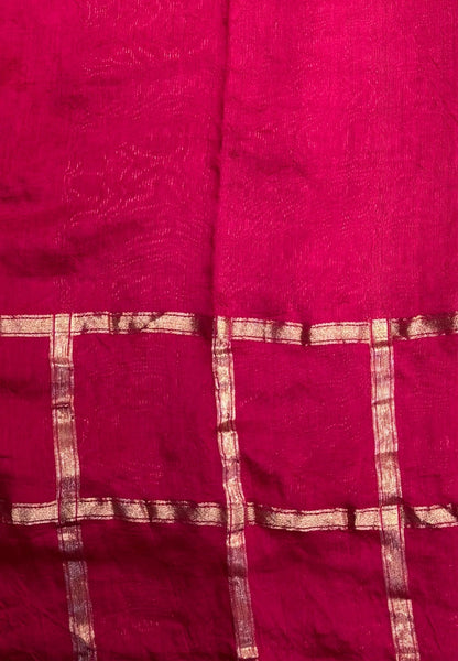 Banarasi Bandeji Saree-Rani Pink in Checked Zari Border