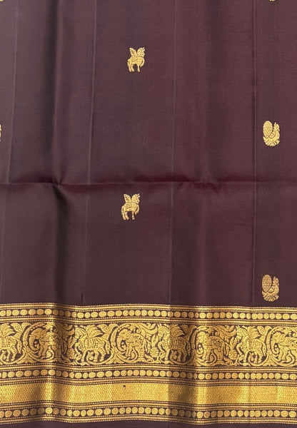 Pure Kanchipuram Silk Saree-Coffee Brown in Unicorn Zari Border