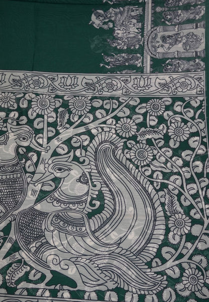 Chanderi Saree - Green with penn kalamkari print