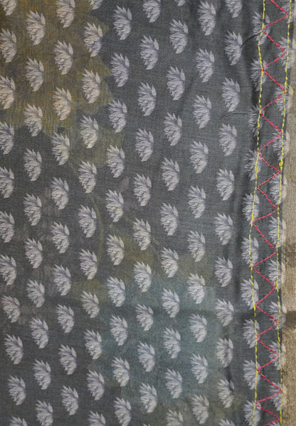 Chanderi Saree-Navy Blue with French Knot and Kantha Work