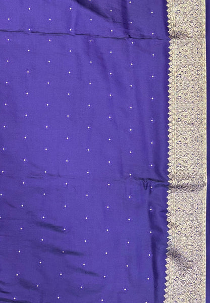 Gaji Silk Saree-Violet in Paisley Jhumka Zari Border