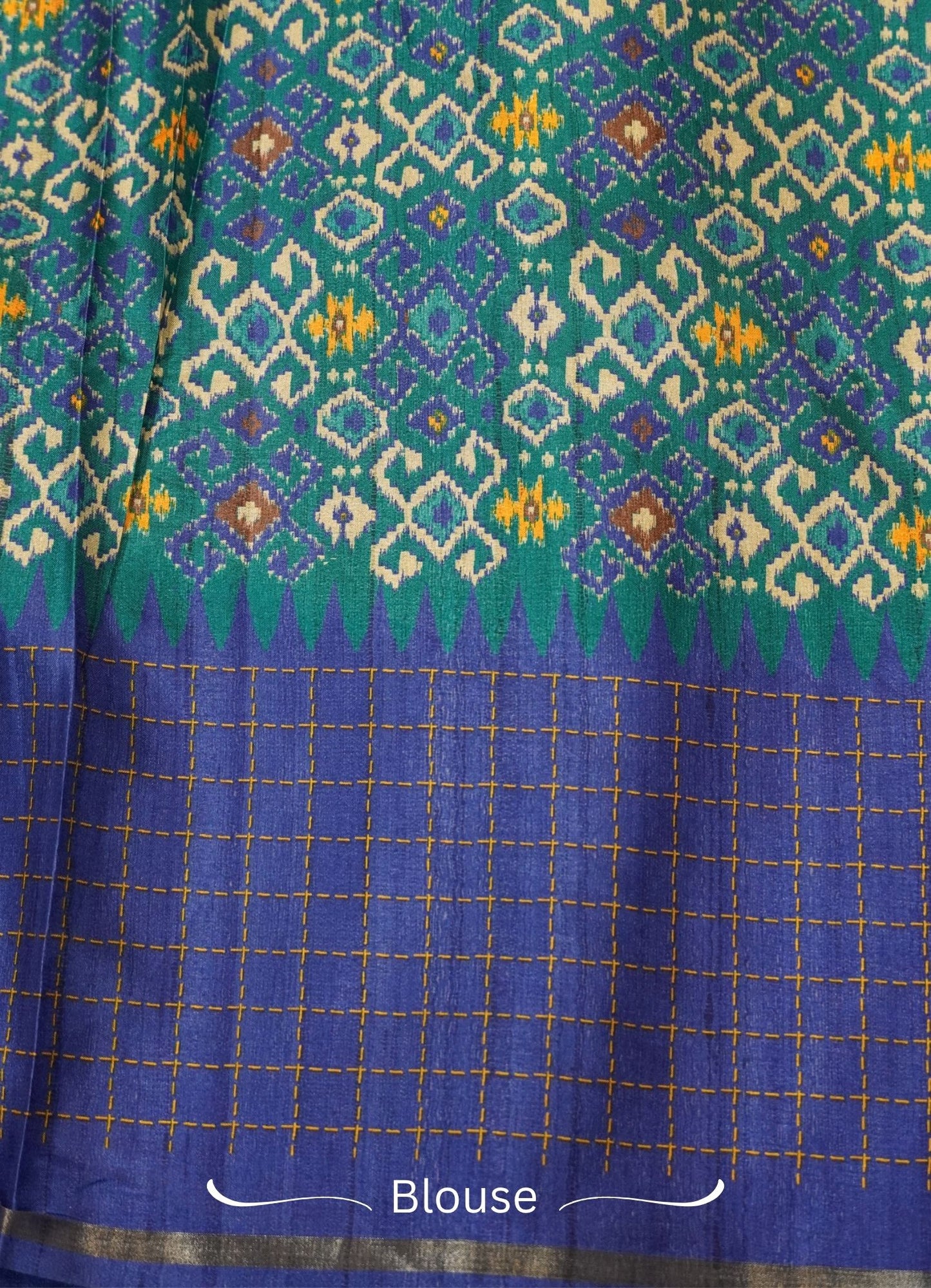Semi Tussar Saree – Green & Blue Checks Design