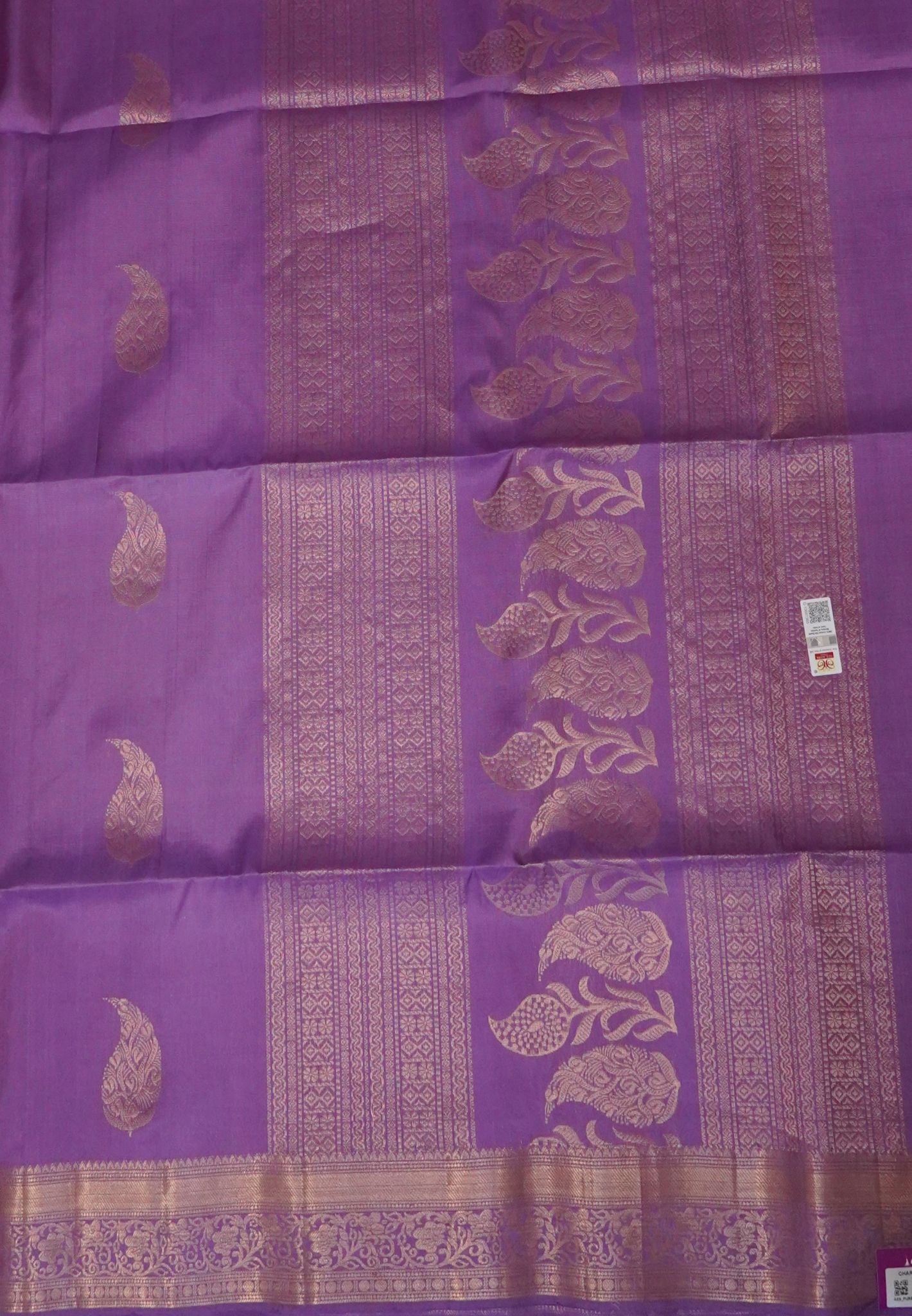 Pure Kanchipuram Silk Saree-Lavender with Paisley Motifs
